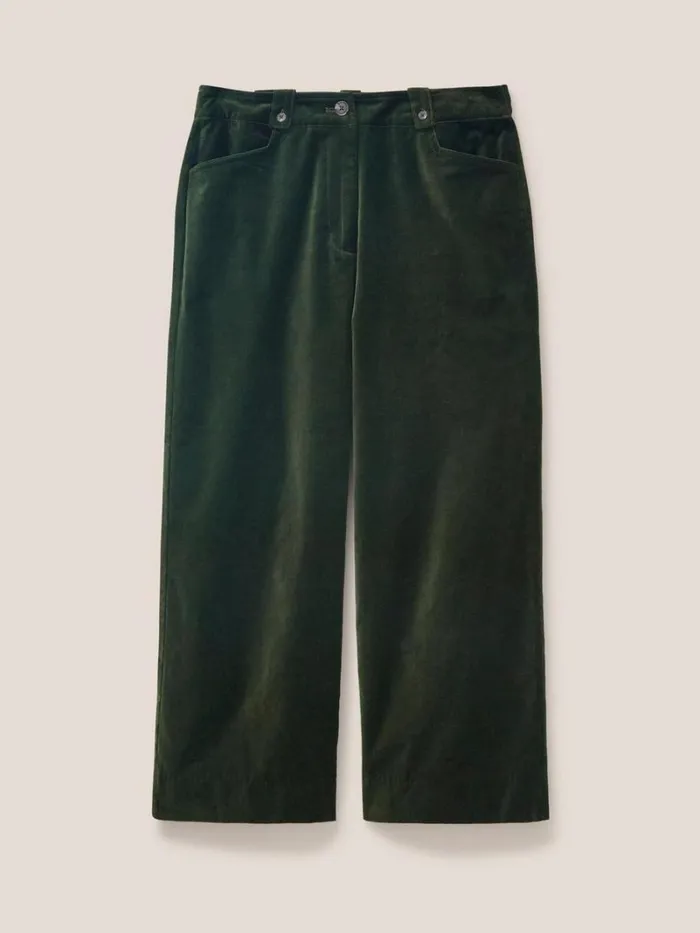 White Stuff TROUSERS Belle Velvet Cropped Wide Leg Dark Green 8211 Women