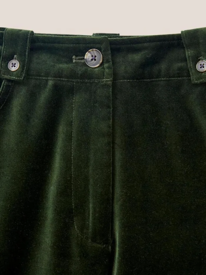 White Stuff TROUSERS Belle Velvet Cropped Wide Leg Dark Green 8211 Women