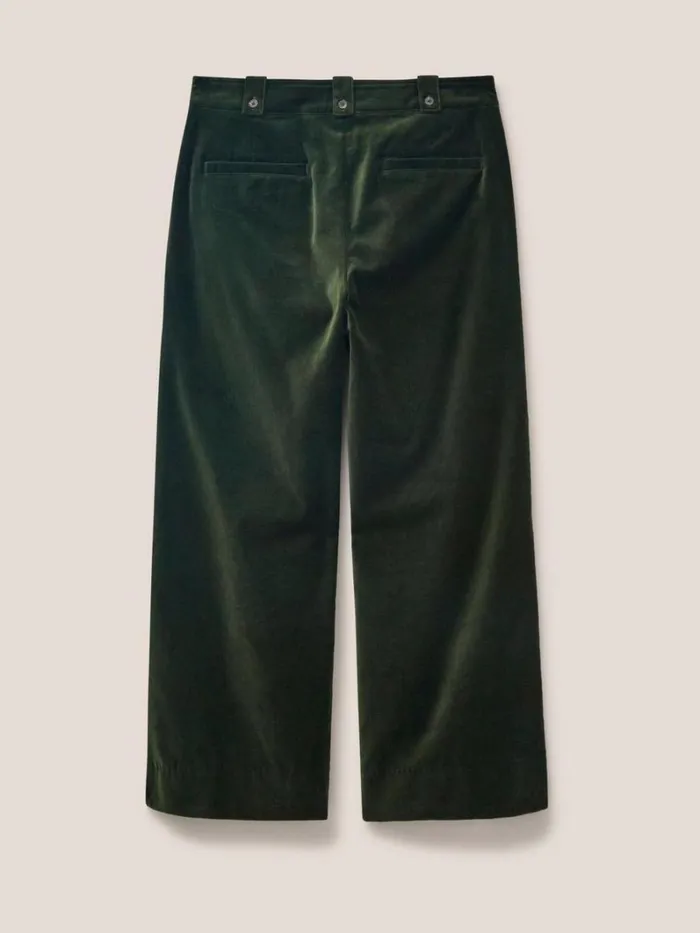 White Stuff TROUSERS Belle Velvet Cropped Wide Leg Dark Green 8211 Women