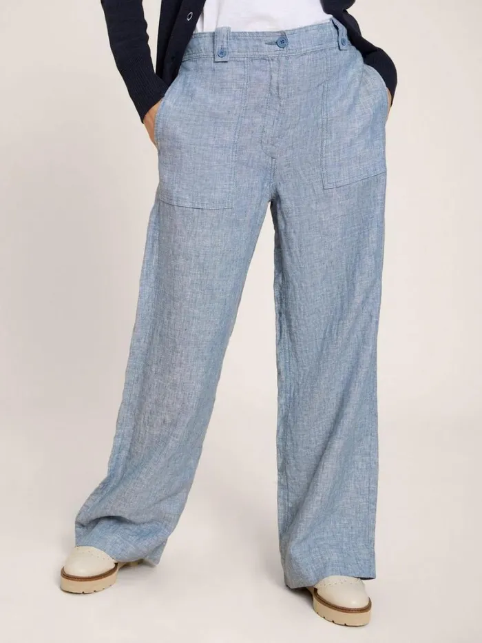 White Stuff TROUSERS Belle Wide Leg Linen Trouser Chambray Blue 8211 Women