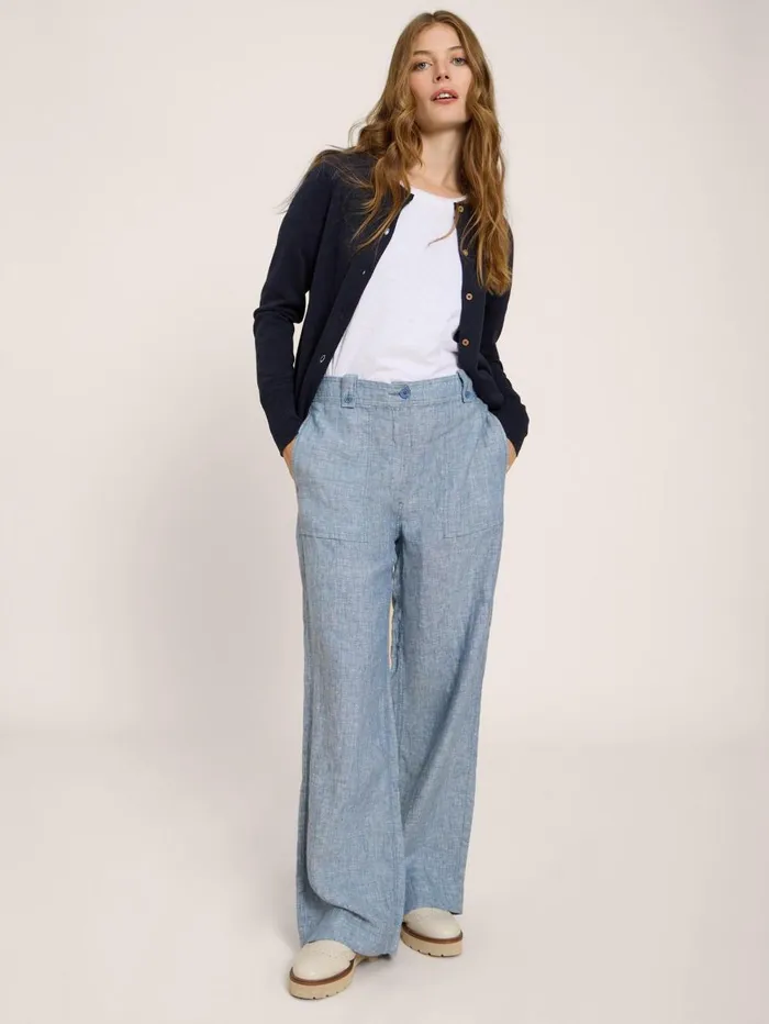 White Stuff TROUSERS Belle Wide Leg Linen Trouser Chambray Blue 8211 Women White Stuff TROUSERS Belle Wide Leg Linen Trouser Chambray Blue 8211 Women