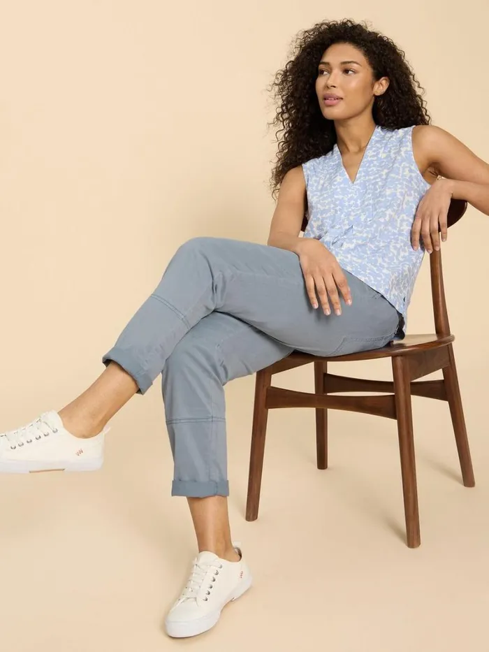 White Stuff TROUSERS Blaire Cotton Blend Trouser Mid Blue 8211 Women