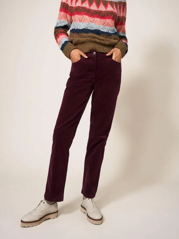 White Stuff TROUSERS Brooke Mid Rise Cord Trouser Dk Plum 8211 Women