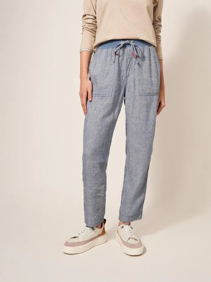 White Stuff TROUSERS Effie Linen Trouser Blue Multi 8211 Women