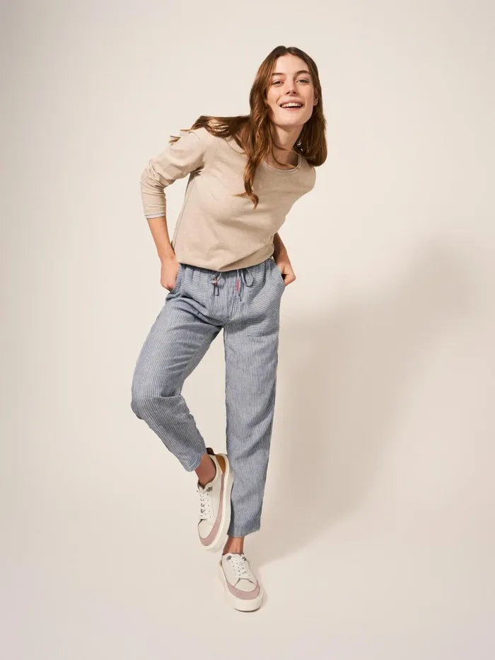 White Stuff TROUSERS Effie Linen Trouser Blue Multi 8211 Women