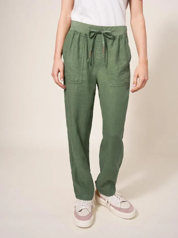 White Stuff TROUSERS Effie Linen Trouser Khaki Green 8211 Women