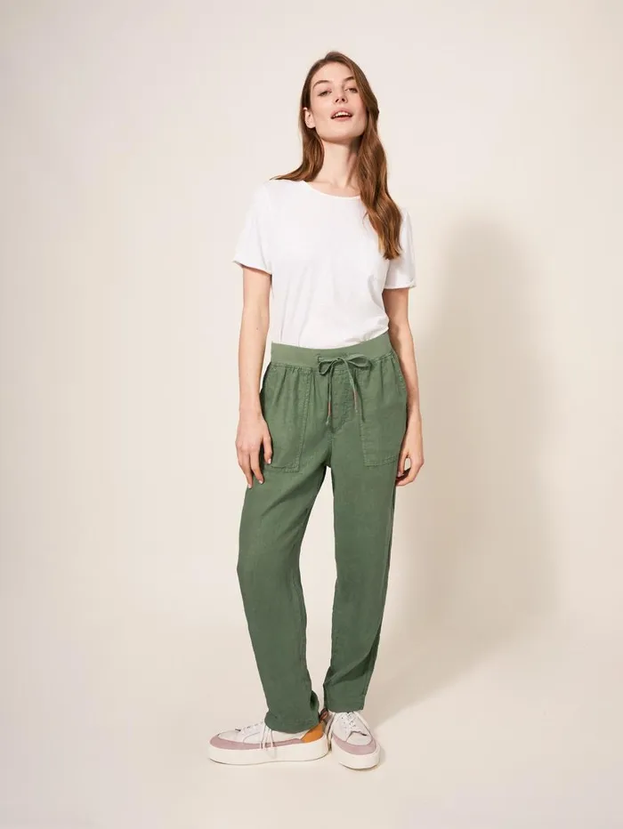White Stuff TROUSERS Effie Linen Trouser Khaki Green 8211 Women