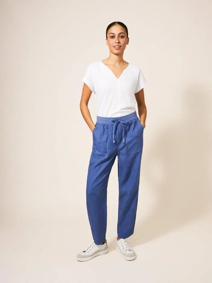White Stuff TROUSERS Effie Linen Trouser Mid Blue 8211 Women