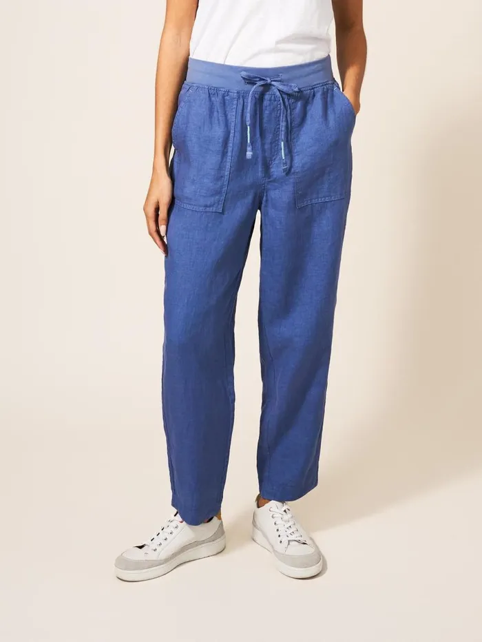 White Stuff TROUSERS Effie Linen Trouser Mid Blue 8211 Women