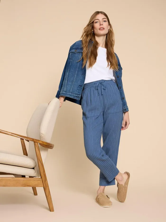 White Stuff TROUSERS Elle Linen Blend Trouser Blue Multi 8211 Women