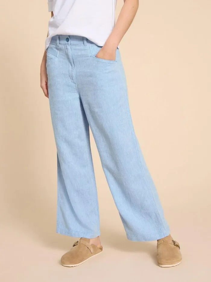 White Stuff TROUSERS Harper Linen Blend Trouser Chambray Blue 8211 Women