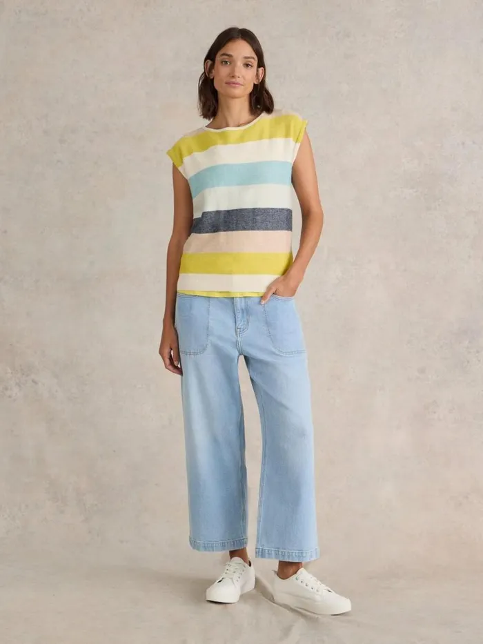White Stuff TROUSERS Tia Wide Leg Crop Jean Light Denim 8211 Women