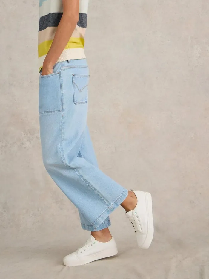 White Stuff TROUSERS Tia Wide Leg Crop Jean Light Denim 8211 Women