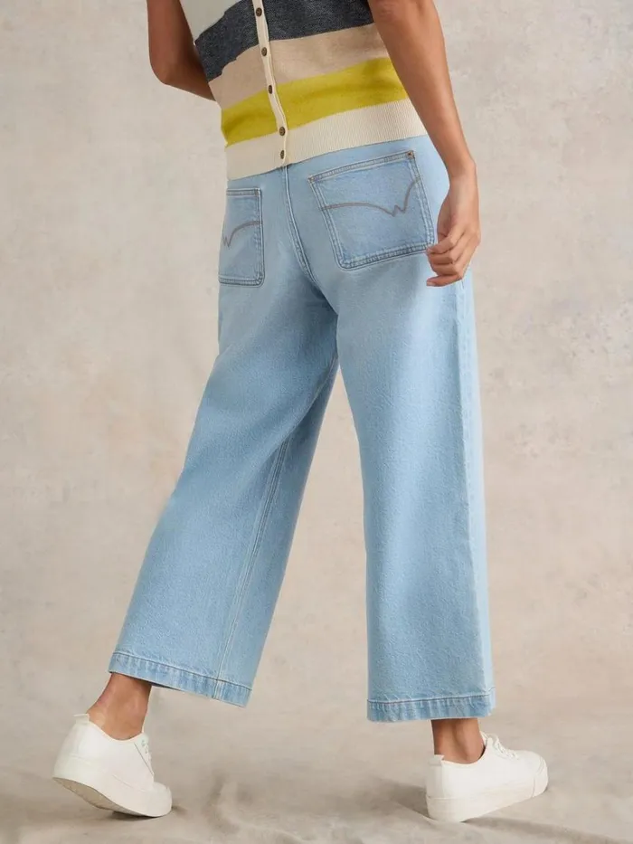 White Stuff TROUSERS Tia Wide Leg Crop Jean Light Denim 8211 Women