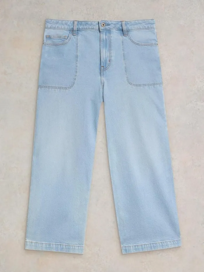 White Stuff TROUSERS Tia Wide Leg Crop Jean Light Denim 8211 Women