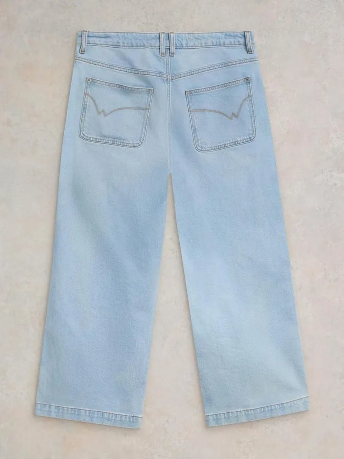 White Stuff TROUSERS Tia Wide Leg Crop Jean Light Denim 8211 Women