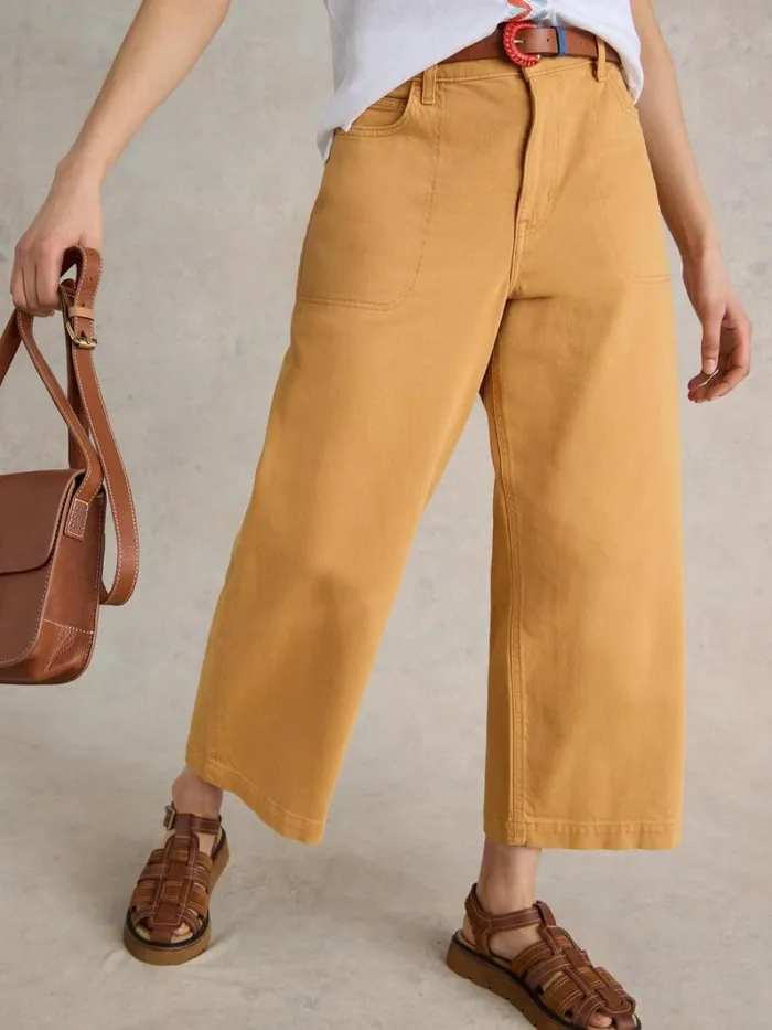 White Stuff TROUSERS Tia Wide Leg Crop Jean Mid Yellow 8211 Women