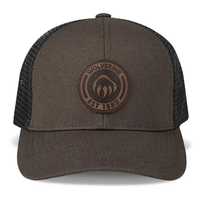 Wolverine 1883 Leather Patch Trucker Cap Black Olive MenWomen Hats and Gloves