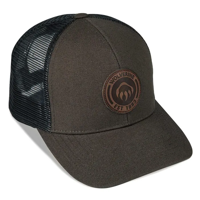 Wolverine 1883 Leather Patch Trucker Cap Black Olive MenWomen Hats and Gloves