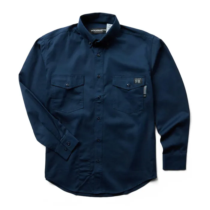 Wolverine FR Twill Long Sleeve Shirt Navy Men Safety Gear