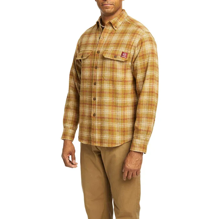 Wolverine Glacier Heavyweight Long Sleeve Flannel Shirt Coyote Plaid Men Clothing
