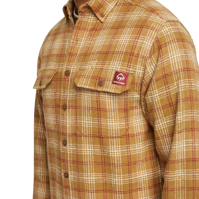 Wolverine Glacier Heavyweight Long Sleeve Flannel Shirt Coyote Plaid Men Clothing