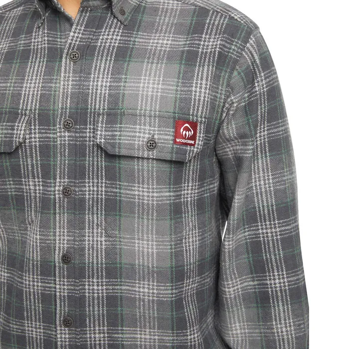 Wolverine Glacier Heavyweight Long Sleeve Flannel Shirt Greystone Plaid Men Clothing