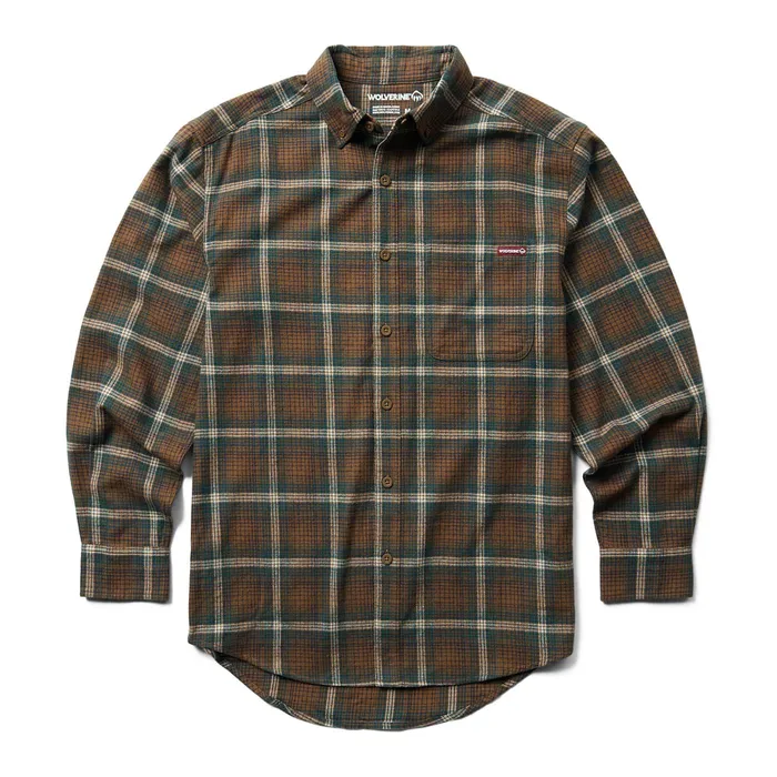 Wolverine Rivet Flannel Shirt Chestnut Plaid Men Work Shirts
