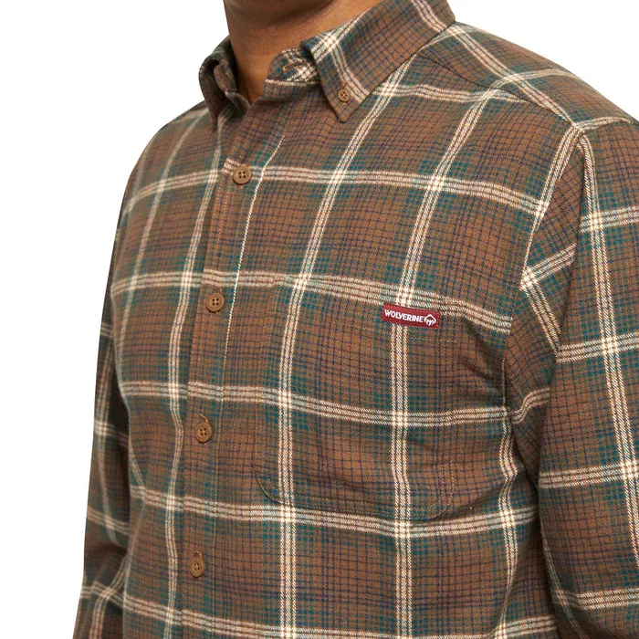Wolverine Rivet Flannel Shirt Chestnut Plaid Men Work Shirts