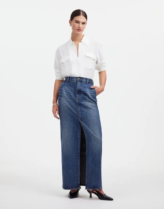 Women Alexa Chung For Madewell Denim Maxi Skirt In Croswell Wash Croswell Wash Madewell Skirts