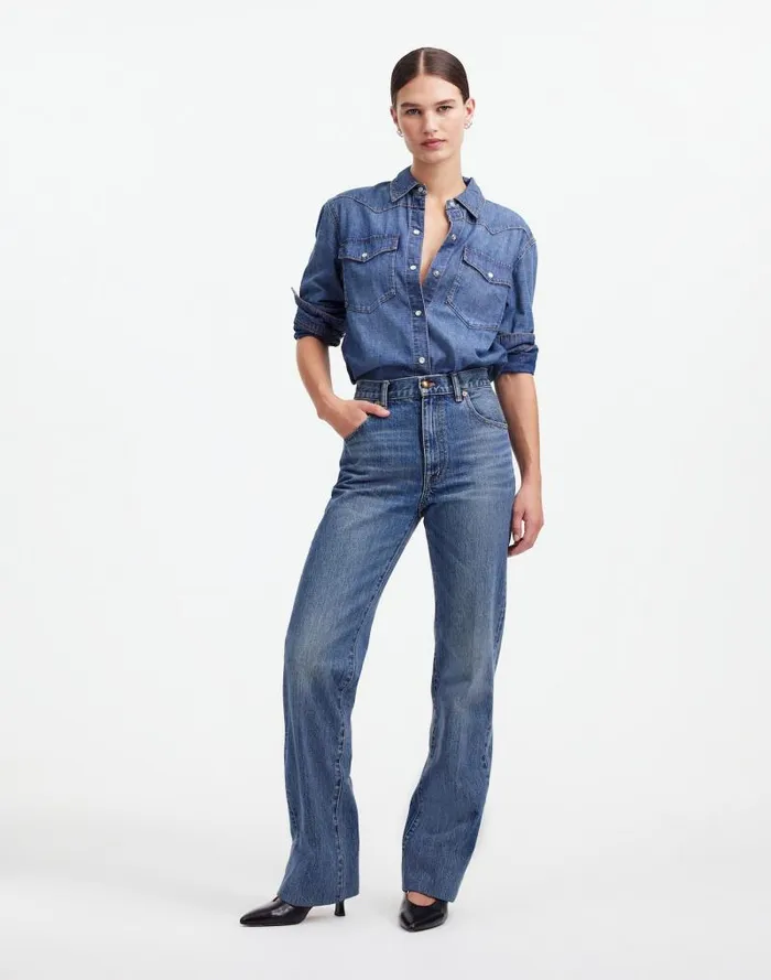Women Alexa Chung For Madewell Denim Western Shirt In Vintage Wash Belding Wash Madewell Tops and Shirts