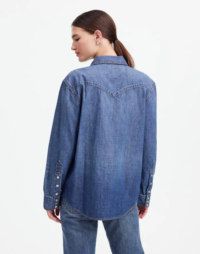 Women Alexa Chung For Madewell Denim Western Shirt In Vintage Wash Belding Wash Madewell Tops and Shirts