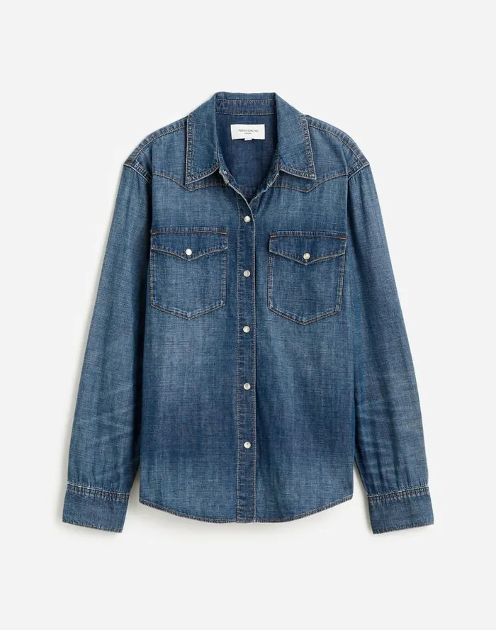 Women Alexa Chung For Madewell Denim Western Shirt In Vintage Wash Belding Wash Madewell Tops and Shirts
