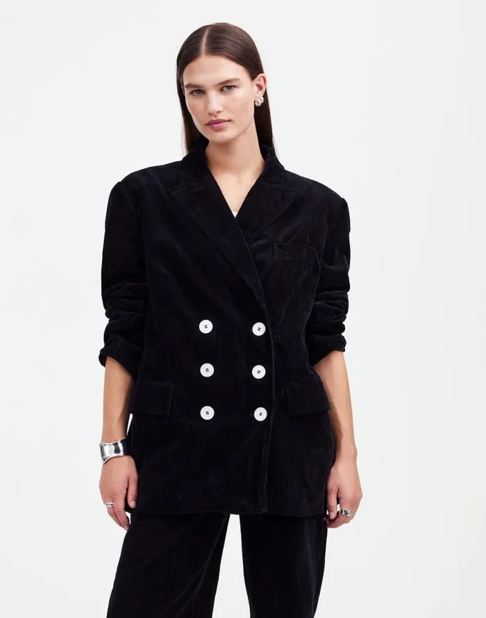 Women Alexa Chung For Madewell DoubleBreasted Blazer In Corduroy Jet Black Madewell Coats Jackets Women Alexa Chung For Madewell DoubleBreasted Blazer In Corduroy Jet Black Madewell Coats Jackets
