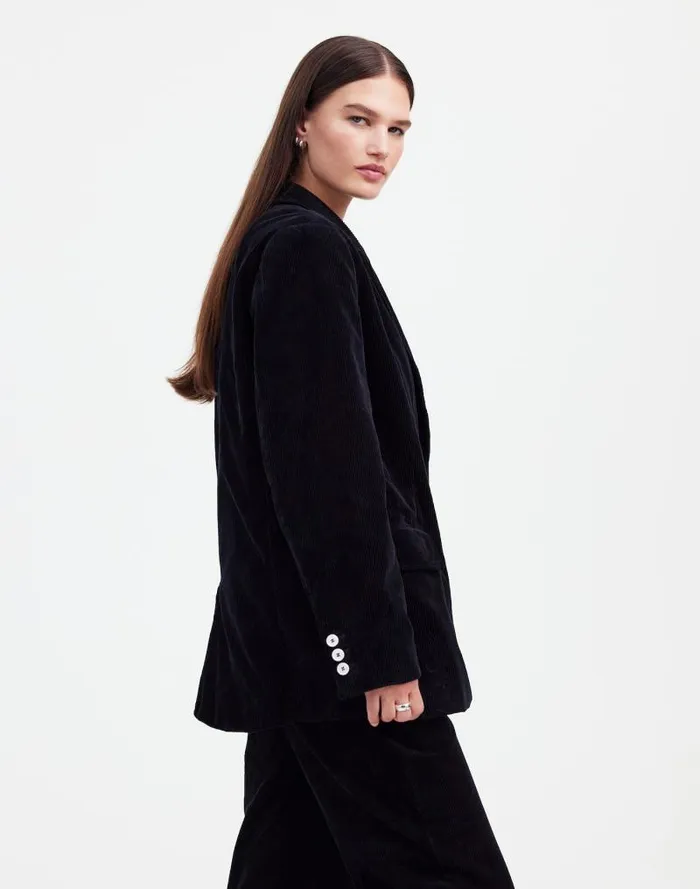 Women Alexa Chung For Madewell DoubleBreasted Blazer In Corduroy Jet Black Madewell Coats Jackets