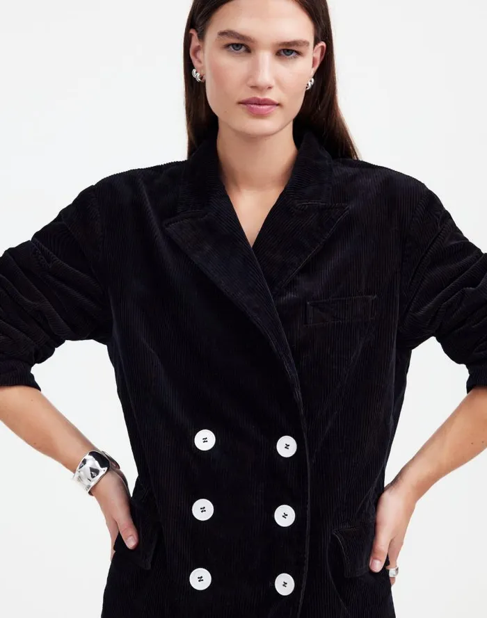 Women Alexa Chung For Madewell DoubleBreasted Blazer In Corduroy Jet Black Madewell Coats Jackets