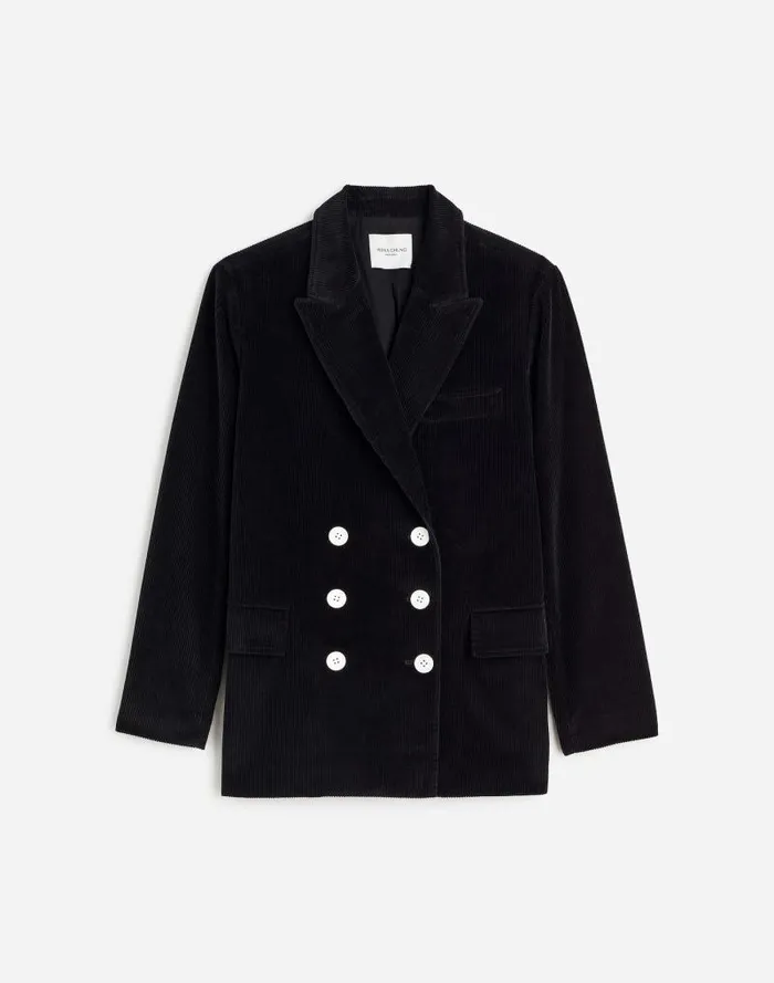 Women Alexa Chung For Madewell DoubleBreasted Blazer In Corduroy Jet Black Madewell Coats Jackets