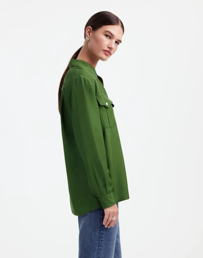 Women Alexa Chung For Madewell PleatPocket ButtonUp Shirt Dark Pine Madewell Tops and Shirts