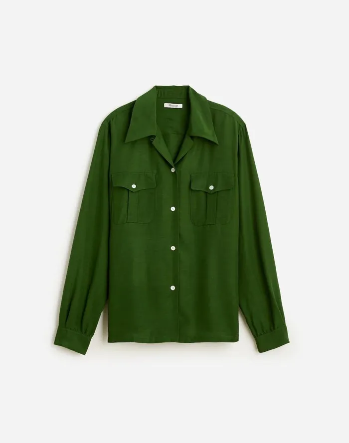 Women Alexa Chung For Madewell PleatPocket ButtonUp Shirt Dark Pine Madewell Tops and Shirts