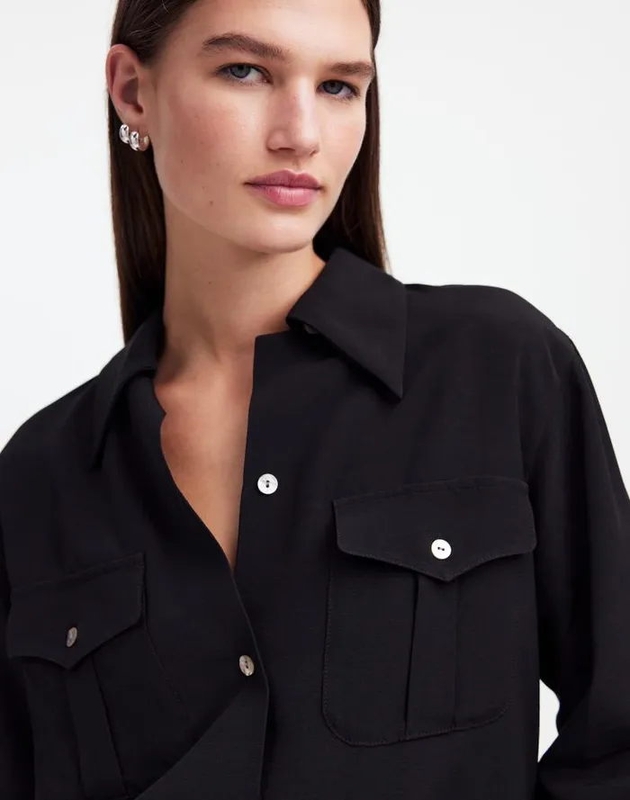 Women Alexa Chung For Madewell PleatPocket ButtonUp Shirt True Black Madewell Tops and Shirts