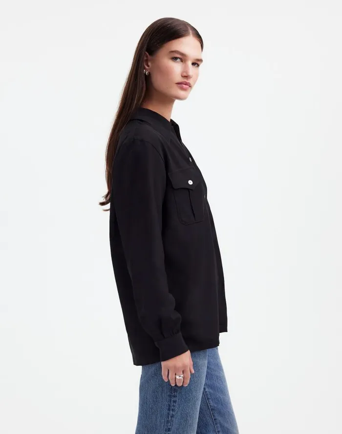 Women Alexa Chung For Madewell PleatPocket ButtonUp Shirt True Black Madewell Tops and Shirts