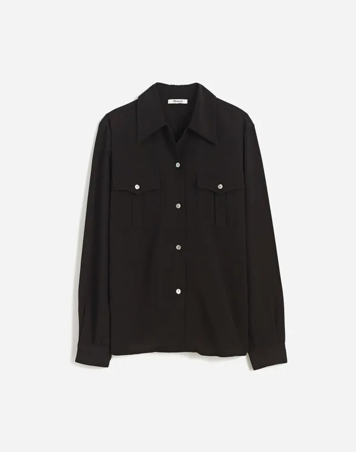 Women Alexa Chung For Madewell PleatPocket ButtonUp Shirt True Black Madewell Tops and Shirts