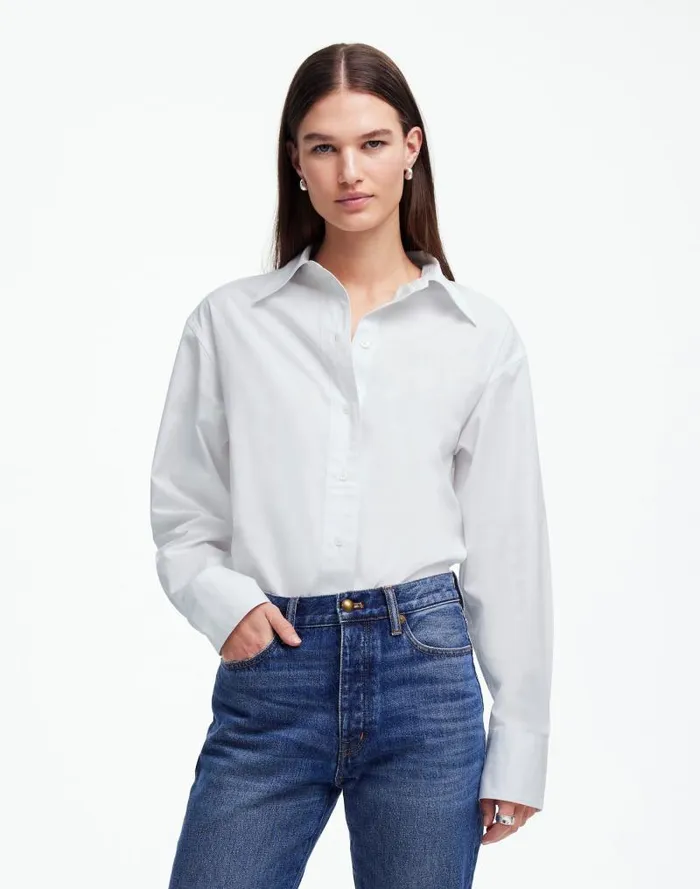 Women Alexa Chung For Madewell Poplin ButtonUp Shirt Eyelet White Madewell Tops and Shirts