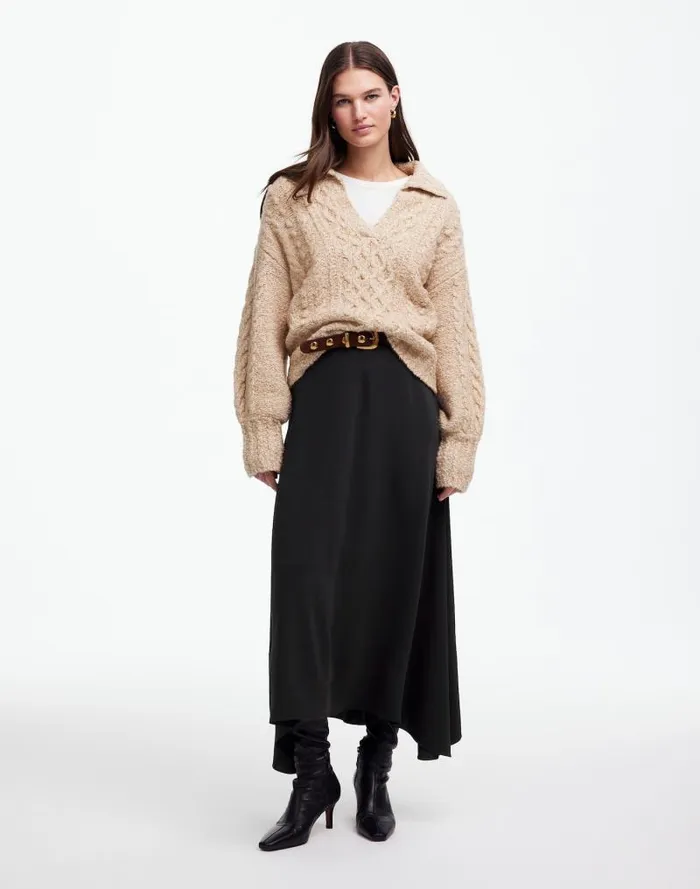 Women Asymmetric Midi Skirt True Black Madewell Skirts