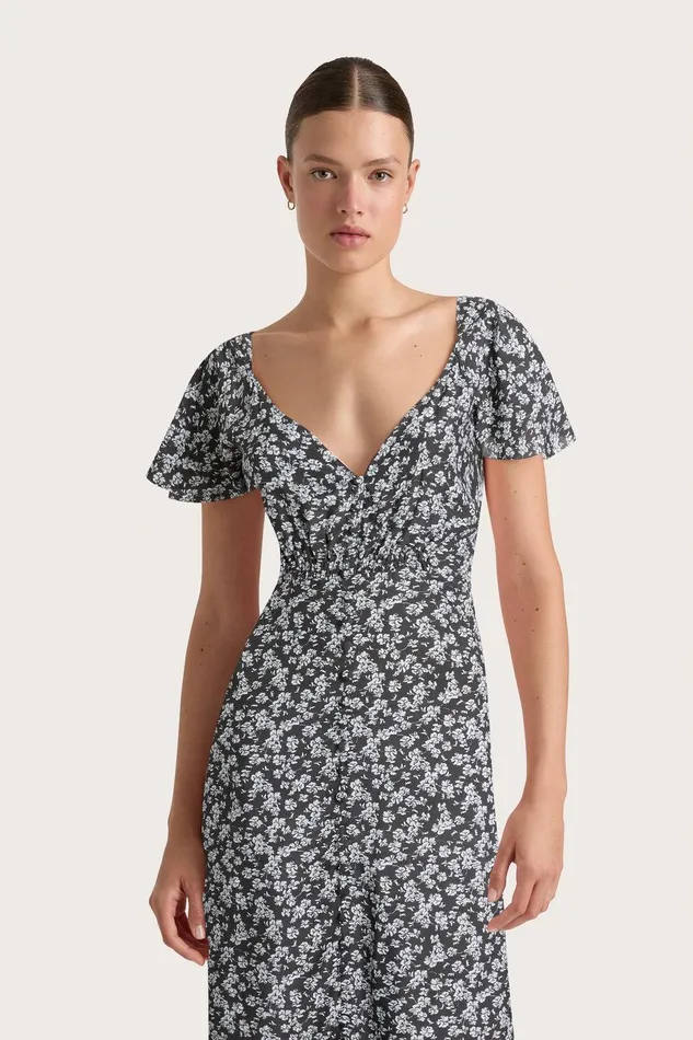 Women Aurelie Midi Dress Leilani Charred Navy Faithfull The Brand Dresses Women Aurelie Midi Dress Leilani Charred Navy Faithfull The Brand Dresses