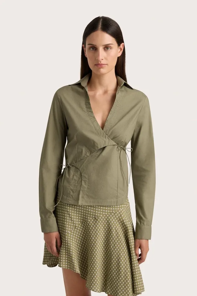 Women Baia Wrap Shirt Khaki Faithfull The Brand Tops Women Baia Wrap Shirt Khaki Faithfull The Brand Tops