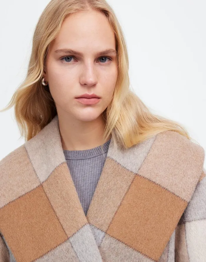Women Belted Robe Coat In Plaid Soft Fawn Madewell Coats Jackets