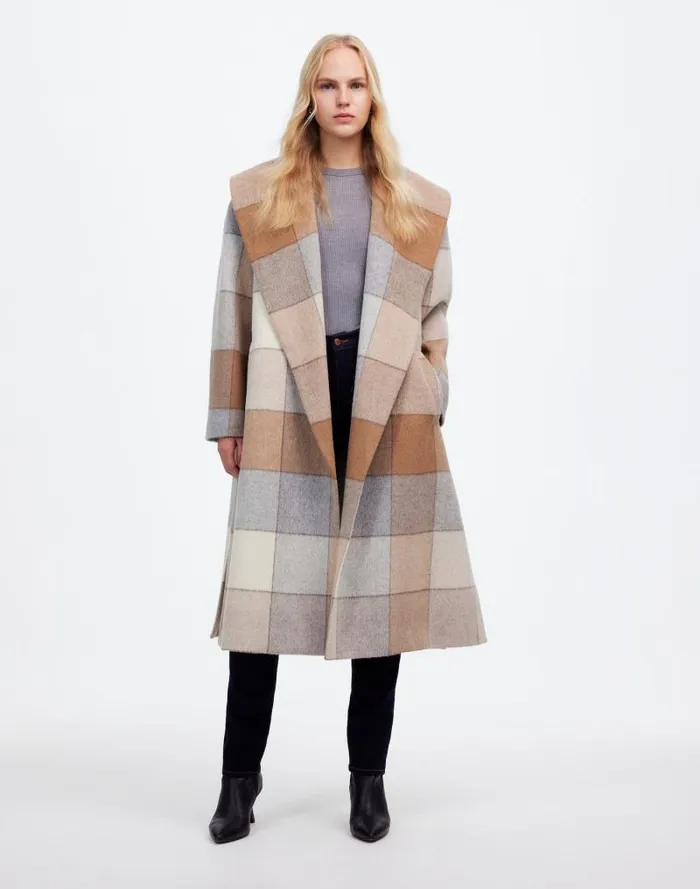 Women Belted Robe Coat In Plaid Soft Fawn Madewell Coats Jackets