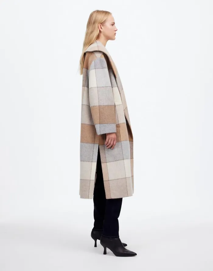 Women Belted Robe Coat In Plaid Soft Fawn Madewell Coats Jackets