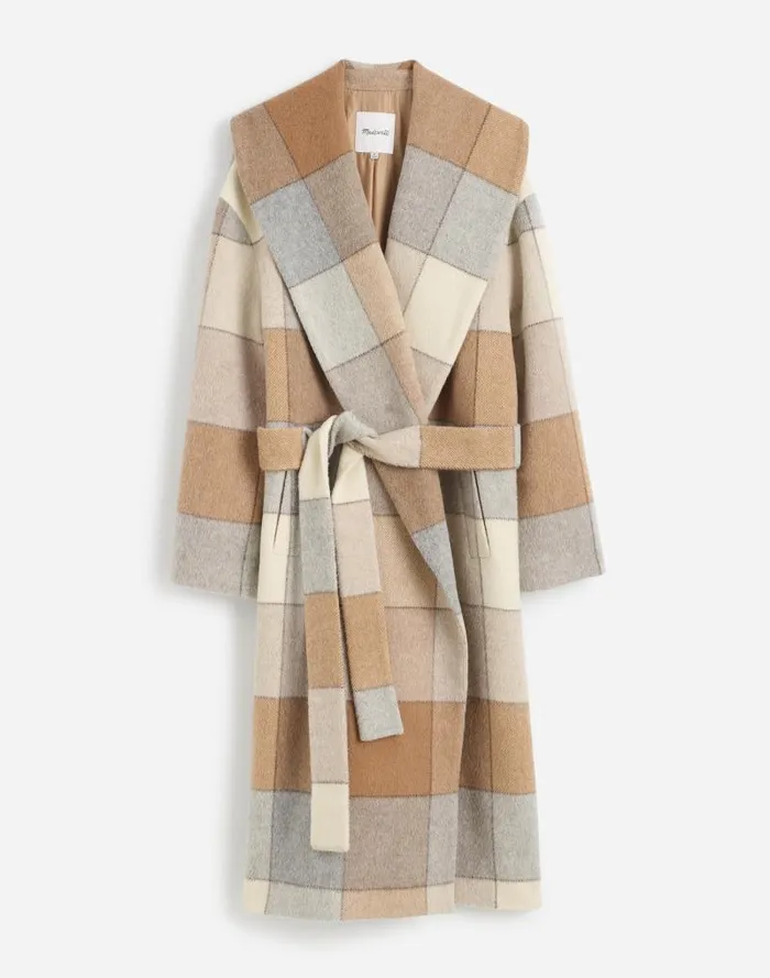 Women Belted Robe Coat In Plaid Soft Fawn Madewell Coats Jackets